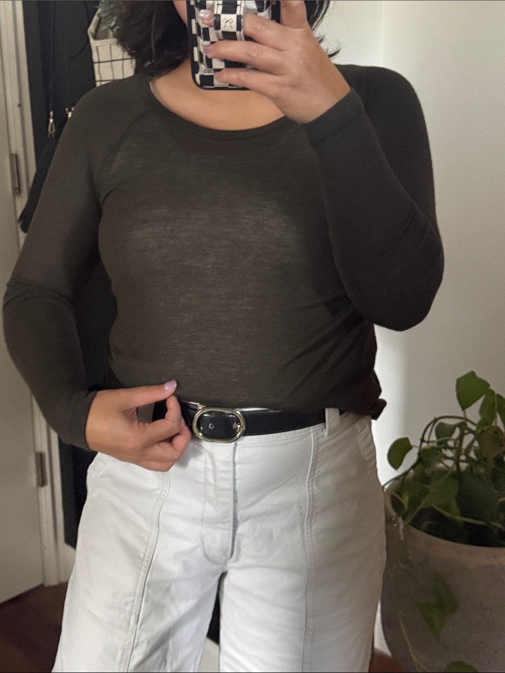 Vince Semi Sheer Angora Long sleeve Top in olive. XS run big